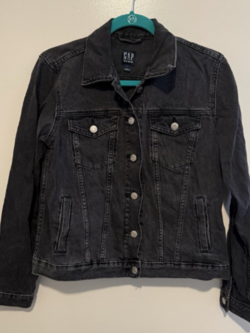 GAP Classic Black Denim Trucker Jean Jacket Casual Distressed Women Size Medium